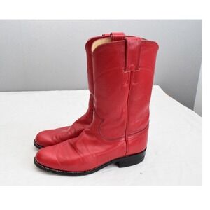 Justin Cowboy Boots 6.5B Red Leather L3055 Western Round Toe Women Shoes USA